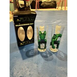 Vintage 2003 NECA Marvel Hulk Shot Glass Glassware Set Of 2‎ Tall New Universal